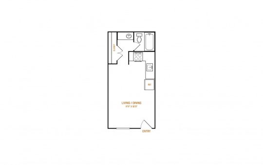 the floor plan for a one bedroom apartment at The Palmilla